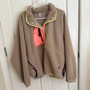 Tan Fleece Jacket with Neon Accents